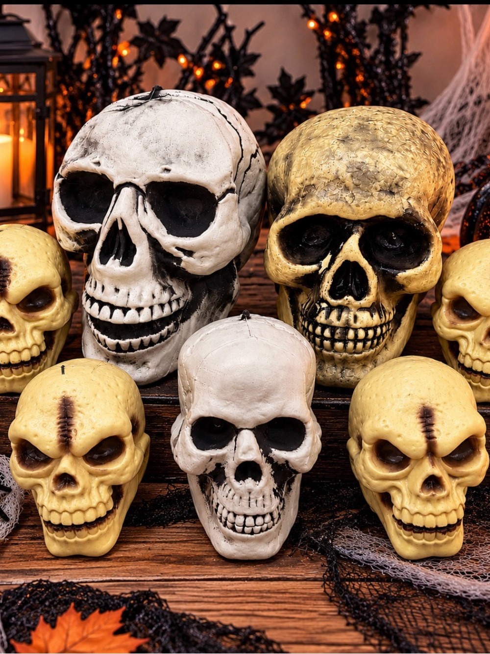 Halloween Skull Set - White and Yellow Skull Halloween Decorative Plastic